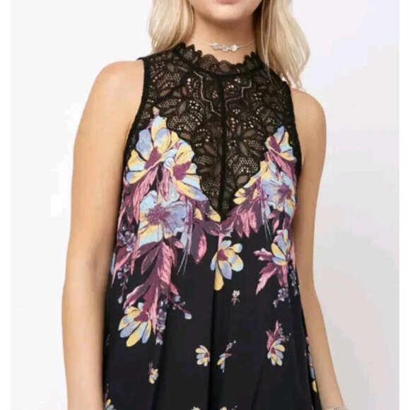 Free People Black Floral & Lace Marsha Slip Dress Festial Fairly Indie  Small - Picture 2 of 11
